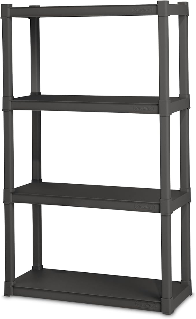 Sterilite 4 Shelf Unit, Heavy-Duty Shelving Storage and Utility Rack - Standing Plastic Organizer Shelves for Kitchen, Bathro