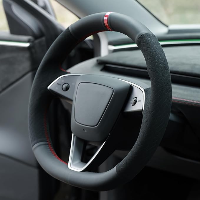 MEWANT DIY Stitching Steering Wheel Cover Wrap for Tesla Model 3 Highland 2023-2025/Model Y 2025 Highland for Tesla Model 3/Model Y Accessories