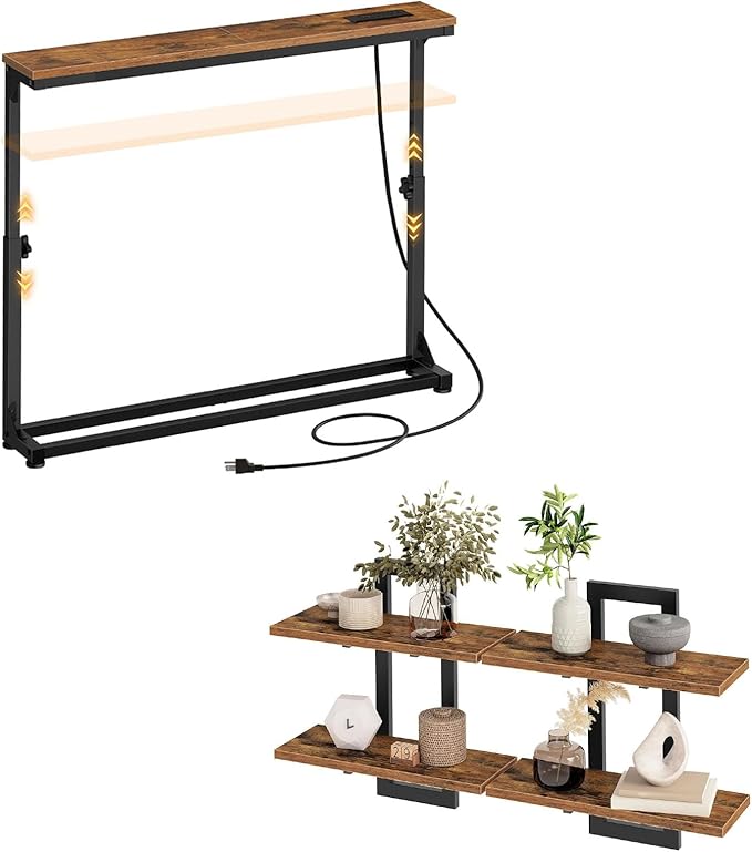 HOOBRO Floating Shelves and Console Table Bundle, 15 Inch Wall Shelf Set of 2, Narrow Entryway Table with Adjustable Height (