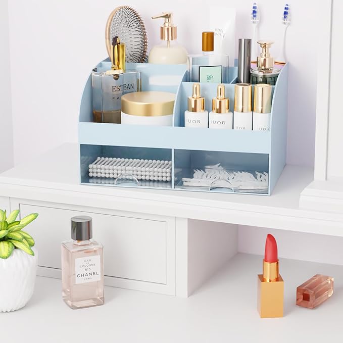 Makeup Organizer with Drawers, Cosmetic Storage for Dresser Vanity and Bathroom Countertop, Beauty Holder for Lipstick Brush,