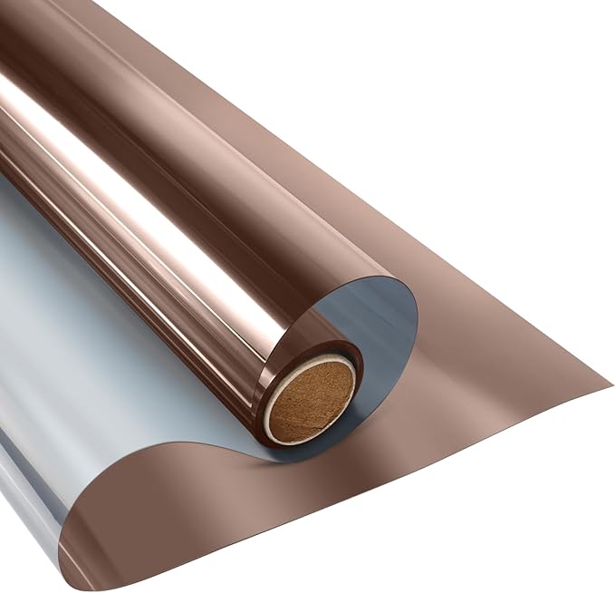KESPEN Window Film One Way Daytime Privacy Static Cling Heat Control Glass Window Tint Mirror House Film, Brown-Silver, 35.4 Inch X 32.8 Feet