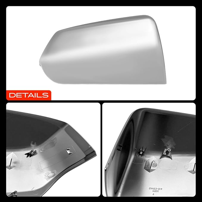 A-Premium Passenger Side Rearview Mirror Cover Cap - Compatible with Chevrolet Tahoe Suburban & GMC Yukon XL & Cadillac Escalade, 2021 2022 2023 2024 - Chrome, Without Turn Signal Hole