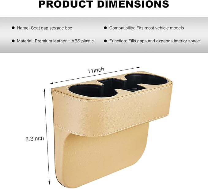 Car Seat Gap Filler Organizer, Multifunctional Auto Console Side Storage Box with Cup Holder, Universal PU Leather Cup Holder Front Seat Crevice Filler for Car Truck SUV (Beige)
