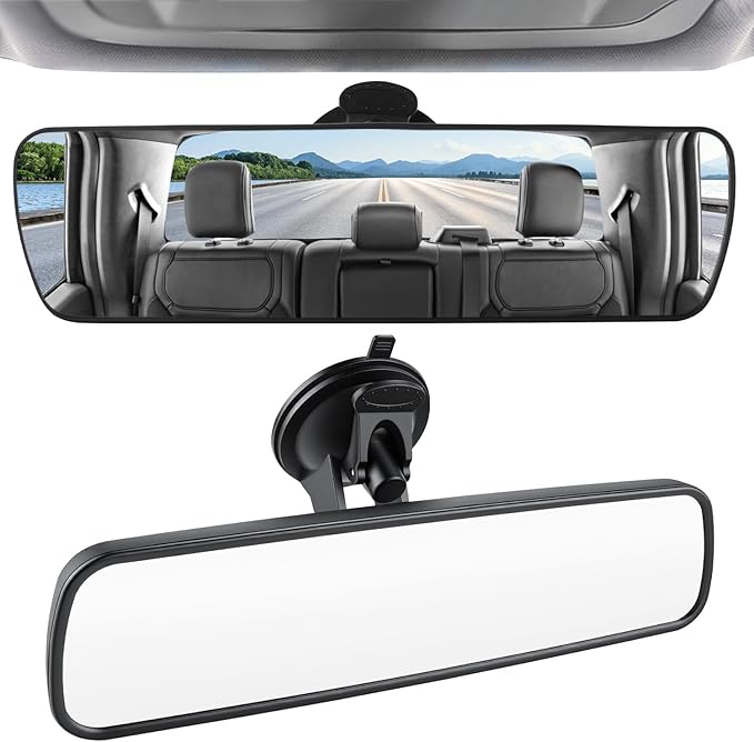 LivTee Anti Glare Rear View Mirror, Universal 9.5' (241mm) Wide Angle Panoramic Convex Rearview Mirror with Strong Suction Cup, Mounts on Windshield to Reduce Blind Spots for Cars SUV Trucks