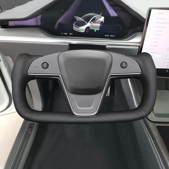 MEWANT Steering Wheel Cover for Yoke Style Steering Wheel for Tesla Model S 2021-2023 / Model X 2021-2023 Hand-Stitched Steering Wrap