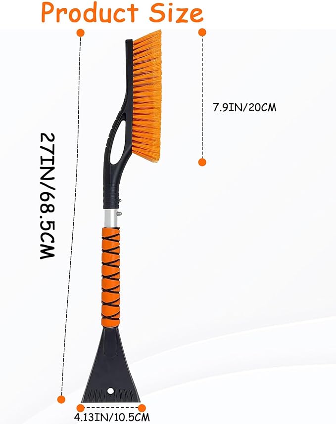 27'' Snow Brush and Ice Scrapers for Car Windshield, 2-in-1 Car Accessories Detachable Snow Ice Scraper and Brush with Foam Grip for Cars, Trucks, SUVs