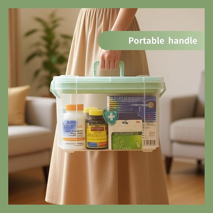 2 Pack Clear Medicine Organizer Storage Box with Tray, Portable Medicine Cabinet with Handle, Plastic First Aid box Empty wit