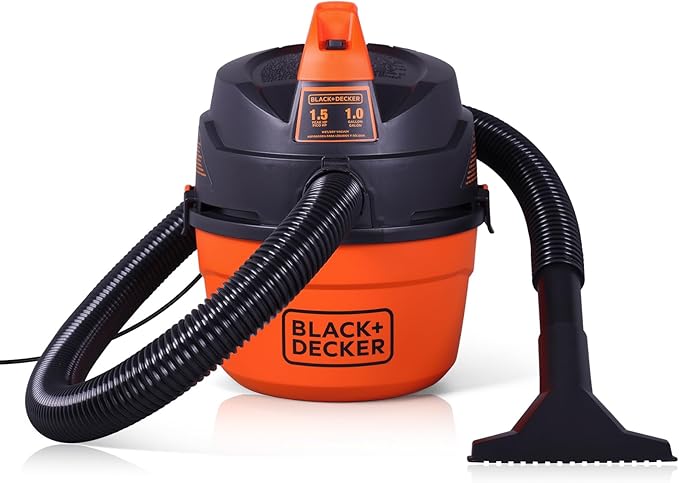 BLACK+DECKER Shop Vacuum Wet and Dry, Small Shop Vac with Accessories, 1 Gallon 1.5 Peak HP, Wall Mount Mini Vacuum for Garag