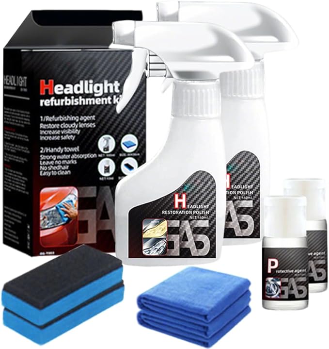 Automotive Headlamp Restoration Fluid Kit, 2026 New Automotive Headlamp Restoration Fluid Oxidized, Multifunctional Car Headlight Polishing Repair Kit for All Vehicle Types (2 Set)