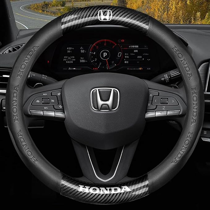 Customized Steering Wheel Cover Compatible with Honda, with Coasters and 3-in-1 USB Fast Charging Cable (Black)