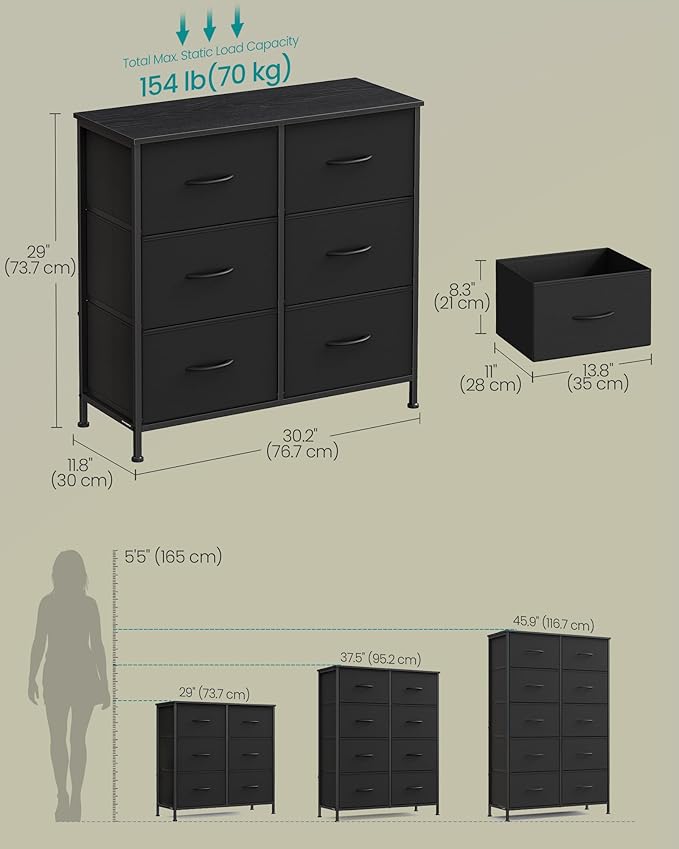 SONGMICS Dresser for Bedroom, Chest of Drawers, TV Stand, Steel, MDF, 6 Non-Woven Fabric Drawers, Storage Organizer Unit, Clo