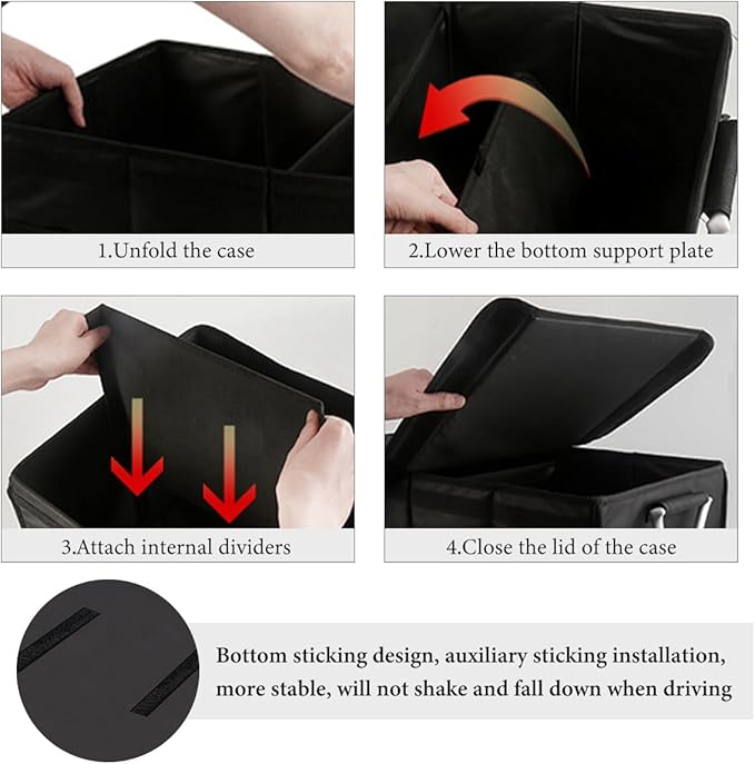Trunk Organizer with Lid, 28L Collapsible Cargo Organizer with Aluminum Handles & Reflective Strip, Multi-Purpose Waterproof