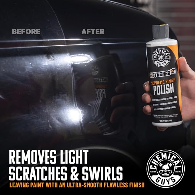 Chemical Guys InSynchro V45 Polish - 16 oz Medium Cut Car Polish for Cars, Trucks, SUVs, Motorcycles, and RVs - Removes Light Scratches, Swirls, and Haze - Restores Color Depth and High Gloss Finish