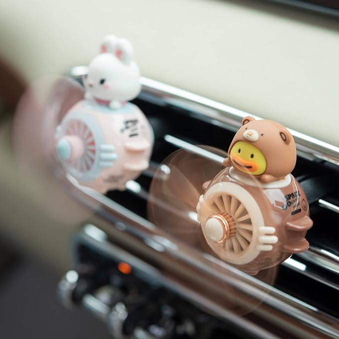 Pilot Rabbit Cute Car Diffuser - Rotating Propeller Cartoon Automotive Air Outlet Fan Creative Car Perfume Decoration - Autom