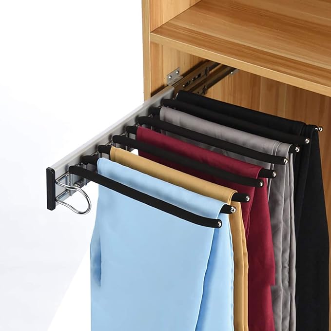 Pull Out Clothes Rail Extendable Pull Out Closet Rod - Adjustable Clothing Organizer Holder, Wardrobe Adjustable Hanger Rod S
