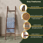 Decorative Wooden Blanket Ladder for the Living Room and Bedroom, 5ft 8 inch, Pine Wood Quilt Ladder, 6-Tier Wall Leaning Bla