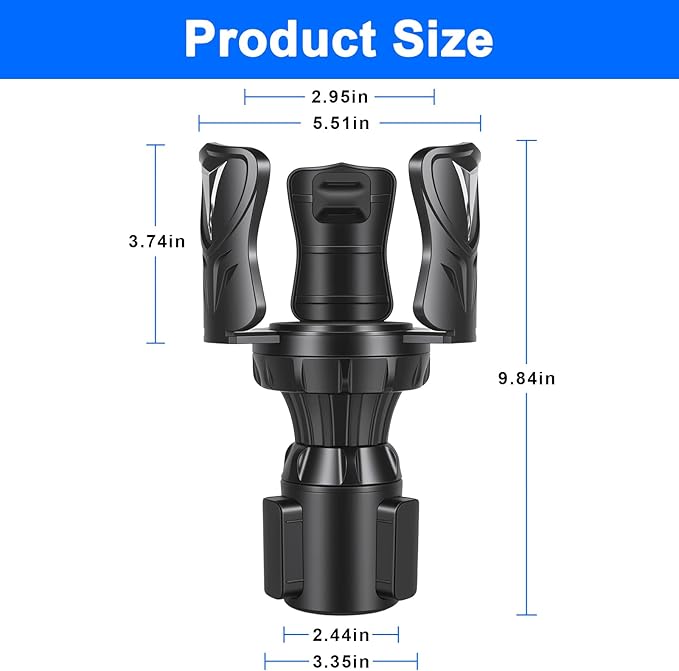 Car Cup Holder Expander, Large Cup Holder Adapter for Car, Water Bottle Holder Extender, Adjustable Drink Holder for Car Fits Yeti, Hydro Flask 24/32oz, Black