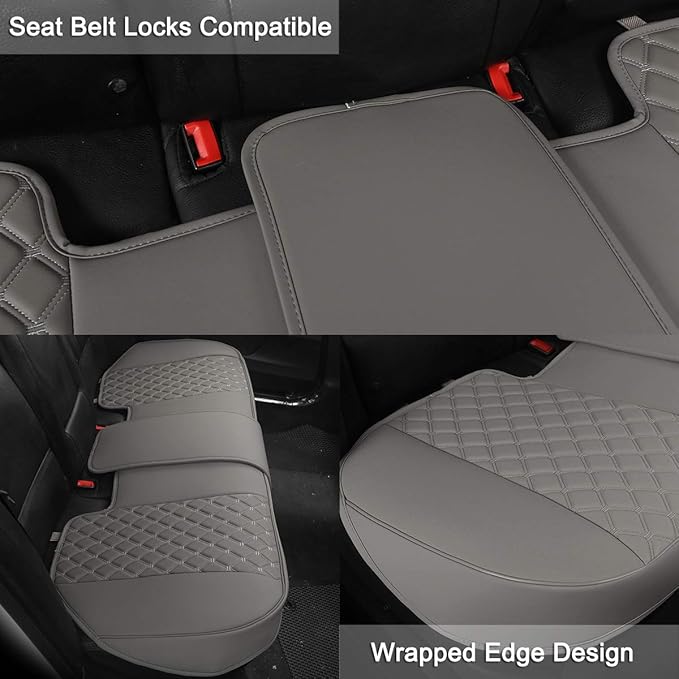 Black Panther Luxury PU Leather Rear Car Seat Cover, Compatible with Most Vehicles, Adjustable Length 49-55'', Diamond Patter