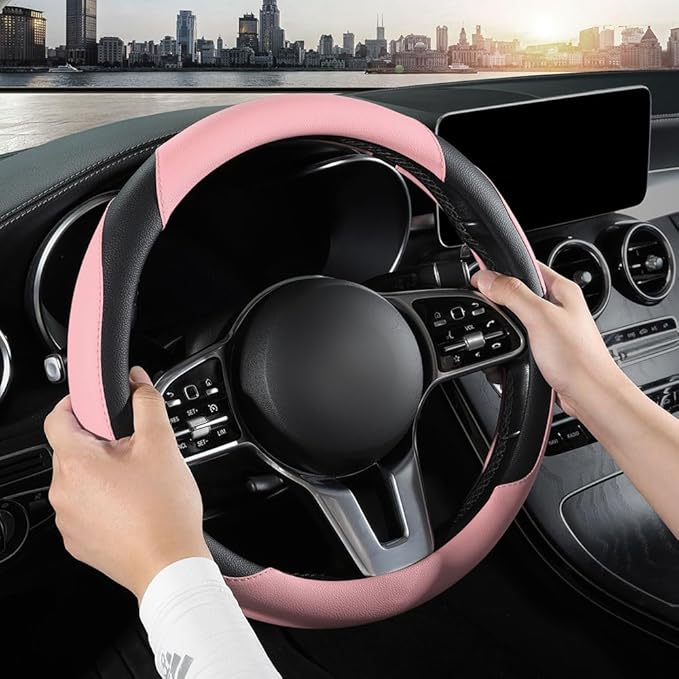 Car Steering Wheel Cover, Microfiber Leather Steering Wheel Cover Universal Fit 14.5-15 inch Anti-Slip Comfortable Breathable