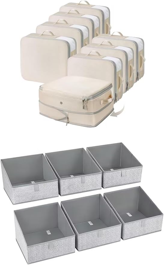 DIMJ Bundle of 8 Pack Clothes Storage Bag & 6 Pack Trapezoid Storage Bins