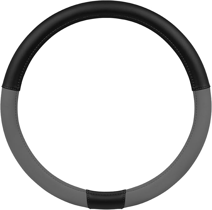 Cat® ErgoDrive Car Steering Wheel Cover with Dark Gray Grip, Black Faux Leather Steering Wheel Cover for Auto Truck Van SUV - Standard 14.5" - 15 Inches
