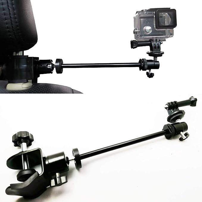 Pmsanzay 3in1 Adjustable Heavy Duty Universal Action Camera Desk Pole Clamp Holder Mounts Kit for Waterproof Camera/Digital Camera/Smartphone - Perfect car Shooting vlogging Video Recording