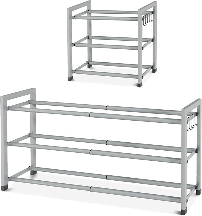 Expandable Shoe Rack for Closet Adjustable Metal Shoe Rack for Entryway 18.5"-33" Free Standing Shoe Organizer 12 Pairs with 