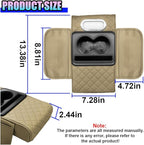 Leather Car Center Console Cover, Universal Automotive Armrest Booster Cushion, Vehicle Middle Console Organizer with 2 Cup Holders, Side Storage Bag, Tissue Box & Phone Slot(Beige)