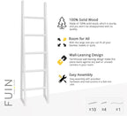 FUIN 6ft Wooden White Blanket Ladder Living Room Decorative Wall Leaning Farmhouse Quilt Display Holder Rustic Wood Towel Rac
