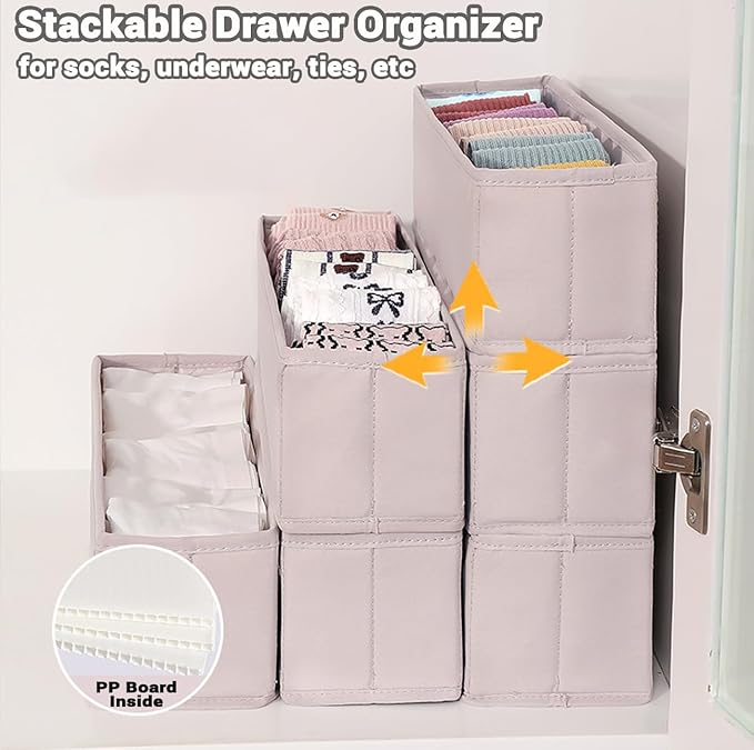 MURRI&MURRDI Mini Foldable Clothes Drawer Organizer 6 Pcs, Small Fabric Storage Organizer for Nursery, Sock, Underwear, Bra, 