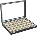 Stratalife Jewelry Organizer 40 Grid Beige Black Jewelry Tray with Clear Dust-proof Lid Velvet Earring Organizer Necklace Rin