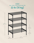 SONGMICS 4-Tier Shoe Rack for Closet, Compact Metal Shoe Organizer Shelf for Entryway, Bedroom, Small Spaces, Stackable, 11.8
