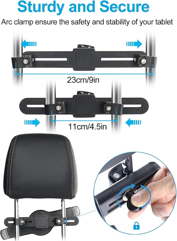 woleyi Car Headrest Large Tablet Mount, Heavy Duty Ultra Stable Car Back Seat Tablet Holder, Compatible iPad Pro 13/Air, Samsung Galaxy Tabs, Surface Pro/Go, Fire HD and More 9.5-14.5" Tablets