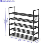 Hsscblet 5 Tiers Metal Shoe Rack,Adjustable Shoe Shelf Storage Organizer with Hooks,Stackable Boot & Shoe Storage,for Entrywa