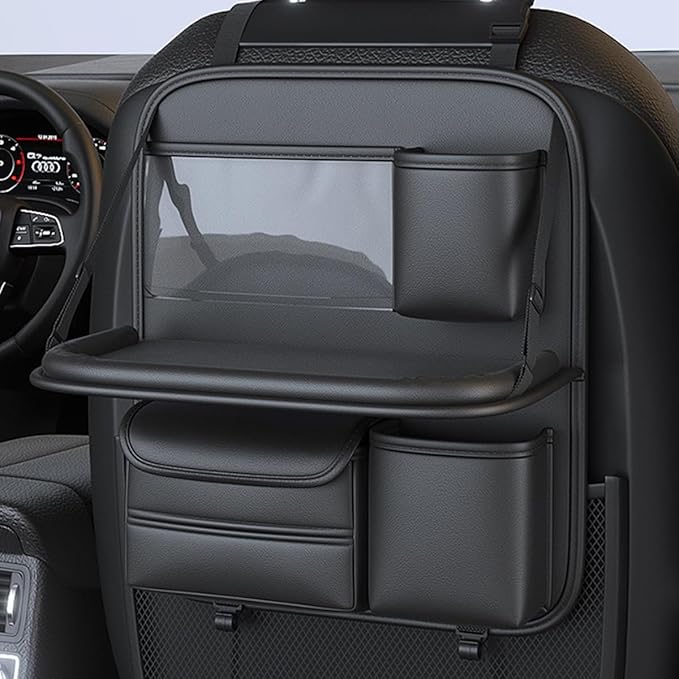 Backseat Car Organizer,5 Storage Pocketscar Seat Organizer,Car Storage Organizer with Foldable Food Tray,Car Seat Back Protectors Kick Mats Travel Accessories