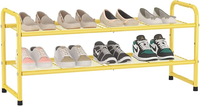 SUFAUY 2-Tier 33" Wide Shoe Rack, Closet Metal Wire, Stackable, Gold