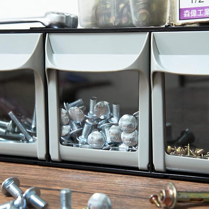 SHUTER Plastic Small Parts Organizer, Dental Tilt out Storage Container System, Tip Out bin for screws, nuts, small tools, Ki