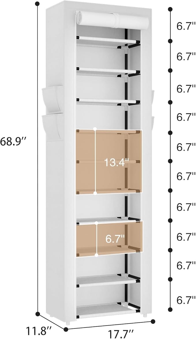 ROJASOP Shoe Rack with Covers 10 Tier Large Shoe Organizer Tall Shoe Closet Storage for 20-22 Pairs Shoe and Boot, Free Stand