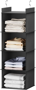 YOUDENOVA Hanging Closet Organizer, 4-Shelf Closet Hanging Shelves, Black
