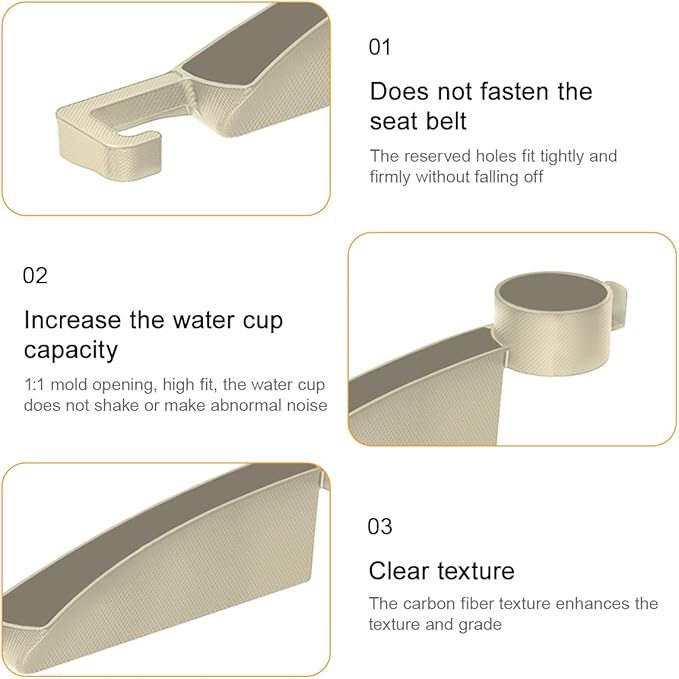 2PCS Car Seat Gap Filler, Dual Slot Carbon Fiber Vehicle Side Seat Gap Organizer Strip with Cup Holder, Auto Console Guard Spacer Stop Things from Dropping, Universal Fit (Beige)