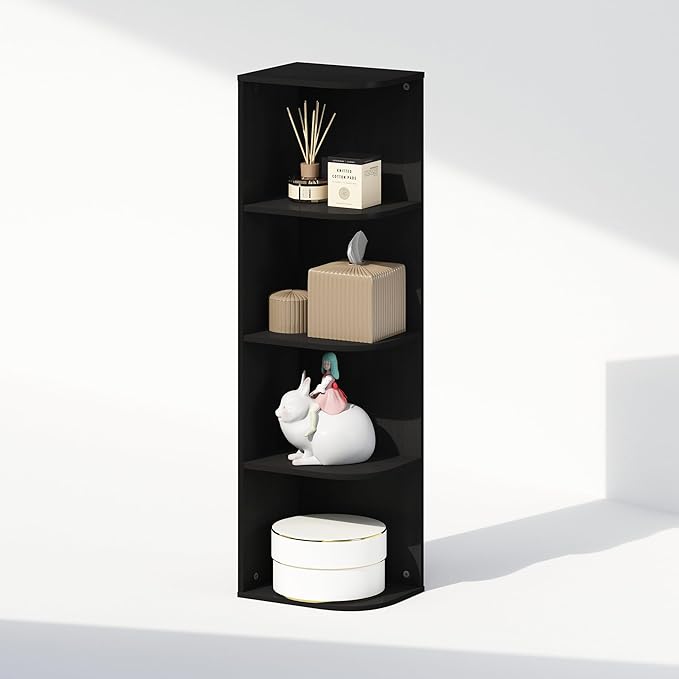 Furinno Reed Corner Shelf, 4-Tier Corner Bookshelf, Book Shelf, Corner Shelves, Storage Rack, for Organization and Storage, H
