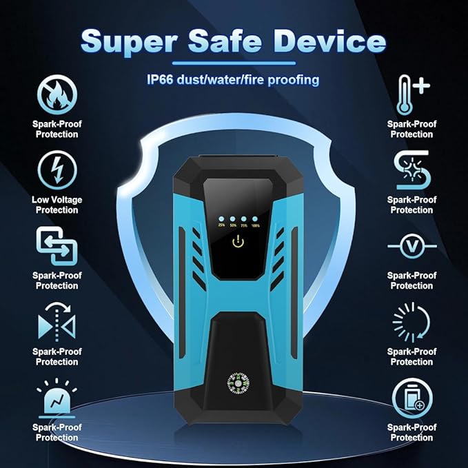 12v Jump Starter for 10.0L Gas/8.0L Diesel 6000A Peak Car Battery Jumper Starter Portable IP66 Waterproof Jump Box with