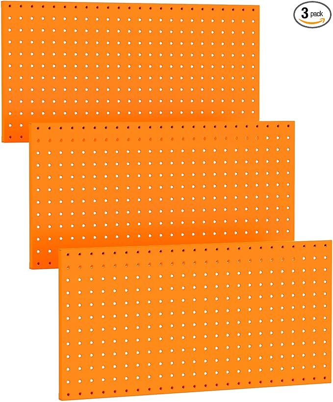 TORACK 3 PCS Metal Pegboard Panels(12x24 inch) for Wall Garage Tools Storage Pegboard for Workbench, Modular Peg Board Tool O
