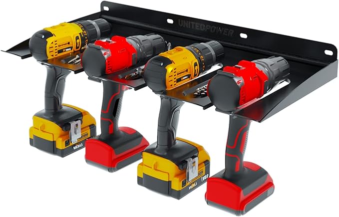 UNITEDPOWER Electric Drill Storage Rack, Holds 4 Drills, Wall Mounted Power Tool Organizer for Battery Powered Hand Tools, Wo