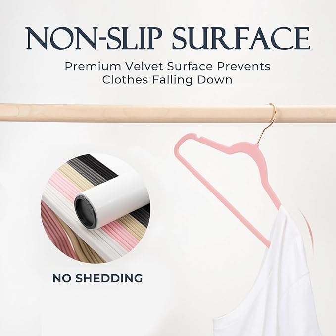 HOUSE DAY Pink Velvet Hangers 120 Pack, Premium Non-Slip Felt Clothes, Sturdy Heavy Duty Coat, Durable Hangers for Suits, Spa