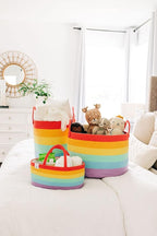 OrganiHaus Large Rainbow Woven Laundry Basket w/Handles 52L, Decorative Toy Storage Bin for Nursery, Colorful Blanket Basket 