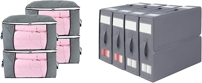 combocube 4 Pack Comforter Storage Bag and 4 Pack Bed Sheet Storage Organizer