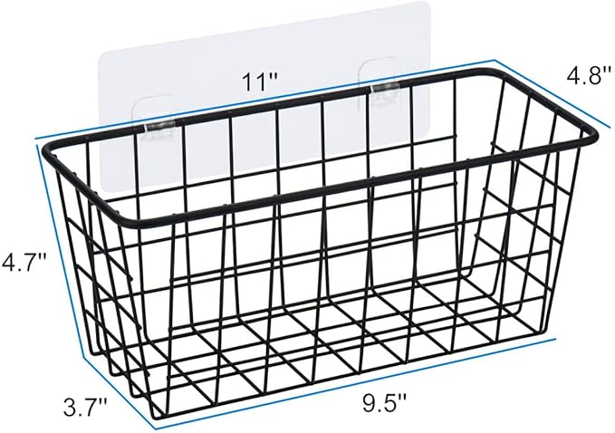 Toplife Kitchen Hanging Basket, No Drilling Cabinet Door Organizer Rack, Wall Adhesive Basket for Cabinet, Cupboard Door, Bat
