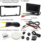 3 in 1 American car License Plate Frame Built-in Backup Camera and Parking Sensor with Water Proof Buzzer Alarm Night Vision 