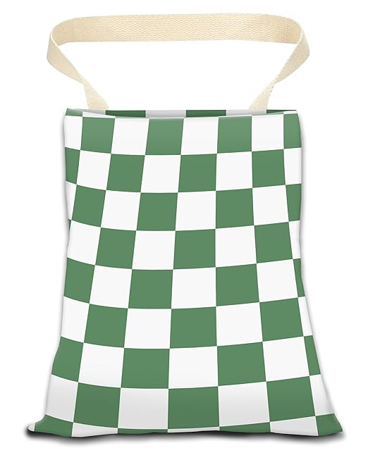 Car Trash Can, Durable Hanging Car Trash Garbage Bag, Cute Automotive Garbage Cans Organizer, White Green Checkerboard